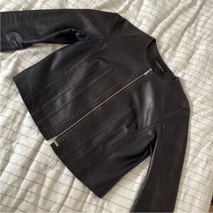 Lafayette 148 Dark Navy Genuine Leather Jacket Size M